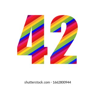 42 Number Rainbow Style Numeral Digit. Colorful Forty Two Number Vector Illustration Design Isolated on White Background.