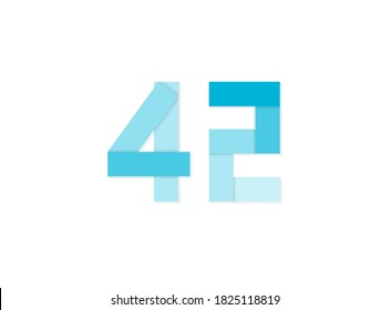 42 Zahlen, Vektorlogo, Schriftart mit gestrichenem Papier aus blauen Farbtönen .Einzeln auf weißem Hintergrund. EPS10-Illustration