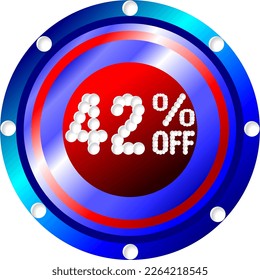 42% off. Banner for promotions and offers, vector illustration red white and blue colors, illustrative for commerce, buying and selling, awesome vector, best illustration. God is good!
