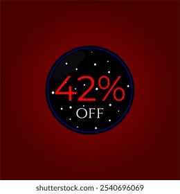 42% off. Black and red with stars. Shop promotions, Store sales. Tag vector design. Forty two percent off.