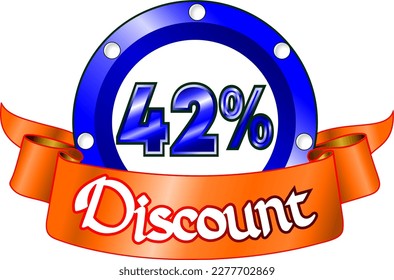42% off, blue disk and orange ribbon, vector illustration for wholesale and retail, illustrative art, beautiful illustration, vector. God is good!