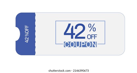 42% off coupon vector. Forty two percent discount coupon. Blue and gray colors.  Perforated coupon. White background.