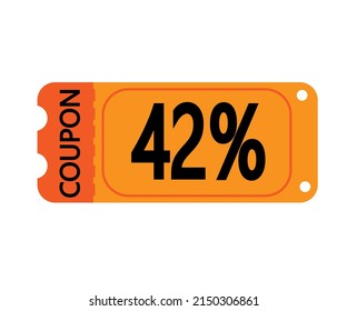 42% off coupon vector. Orange perforated coupon template on white background for stores