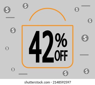 42% de descuento. Banner oscuro para tiendas y promociones. Bolsa de compras