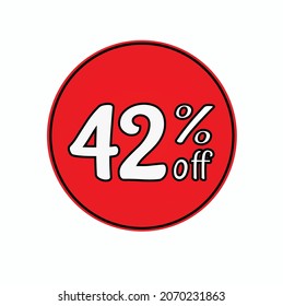 42% off, discount icon to place on websites, red icon with white numbers, numbers with discount percentage