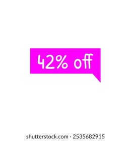 42% off. Discount tag magenta and white text. Marketing promotions, retail sales. Simple offer tag. Forty two percent off.