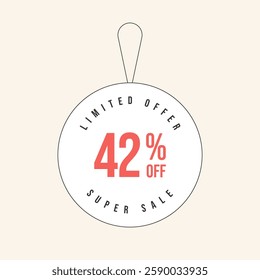 42% OFF flat design of label. Super Sale forty two percent off. Sticker illustration limited offer. Vector illustration.