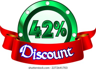 42% off, green disk and red ribbon, vector illustration for wholesale and retail, illustrative art, beautiful illustration, vector. God is good!