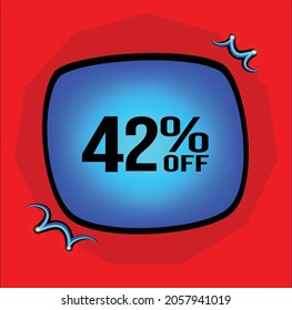 42% off, 42 percent, background red, offer number,blue icon