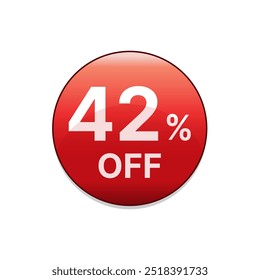 42% off red discount button. Forty two percent off shopping sale discount emblem in red. Special offer symbol. Vector illustration.