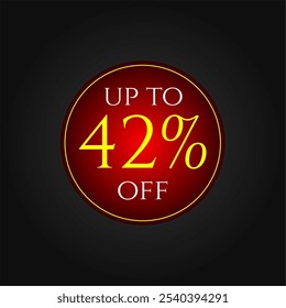 42% off. Red and yellow discount tag. Marketing promotions, commerce sales. Vector design. Forty two percent off.