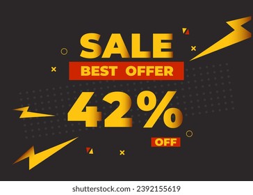 42% off sale best offer. Sale banner with forty two percent of discount, coupon or voucher vector illustration. Yellow and red template for campaign or promotion.