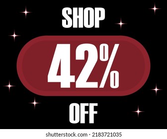 42% Off Shop. Vector 42% discount on black background and glowing effect.