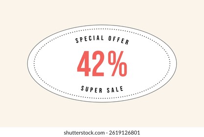 42% OFF special offer sign. Forty two percent off. Super Sale. Discount coupon symbol. Vector illustration.