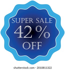 42 percent off blue tag. banner for promotional offers, super sale, tag discount, banner mega sale, white font.