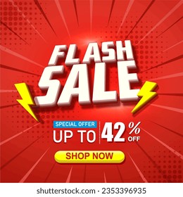 42 percent off Flash Sale Shopping Poster vector illustration.