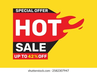 42 Percentage off HOT SALE on a bright yellow background vector illustration.