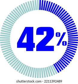 42% Percentage with Round Pie Chart. Economy, medical, sport and speed concept