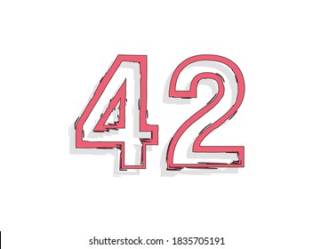 42 número rosa, trazo de pincel dibujado a mano. Diseño de estilo cómico. Para elementos de diseño, logotipo, póster creativo, etc. Ilustración vectorial 