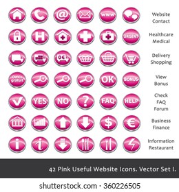 42 Pink useful website icons. Vector set I.	