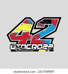 42. racing number red color, sport racing number with black blue,yellow abstract style vector illustration .isolated gray background