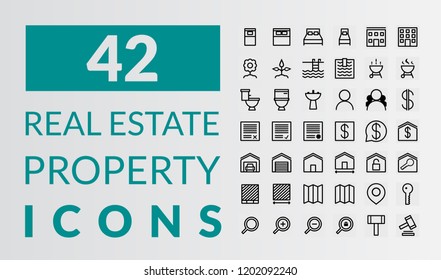 42 Real Estate and Property Management Linear Icon Set