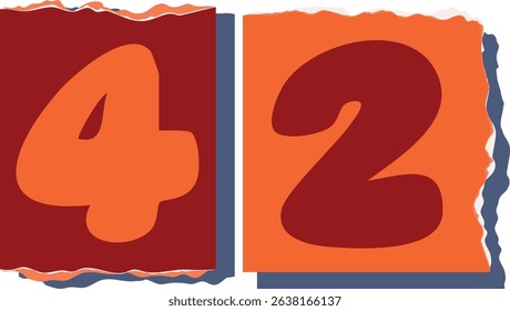 42 Retro torn paper number Design art