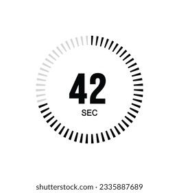 42 second timer clock. 42 sec stopwatch icon countdown time digital stop chronometer.