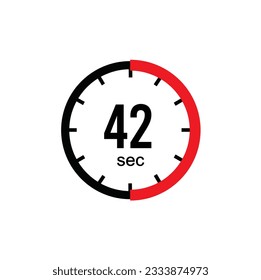 42 seconds timer clock. 42 sec stopwatch icon countdown time digital stop chronometer.