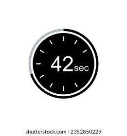 42 seconds timer vector icon, 42 sec stopwatch symbol.