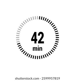 42 timer minutes symbol icon vector black style isolated on white background. Clock, stopwatch, sport icon