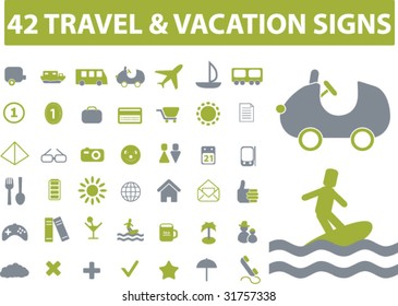 42 travel & vacation signs. vector. green series.
