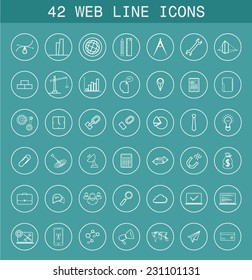 42 web line icons for business and construction. Vector illustration.