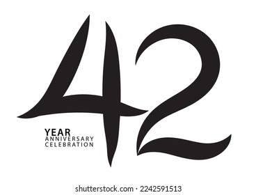 42 year anniversary celebration black color logotype vector, 42 number design, 42th Birthday invitation, logo number design vector illustration, graphic element, calligraphy font, typography logo