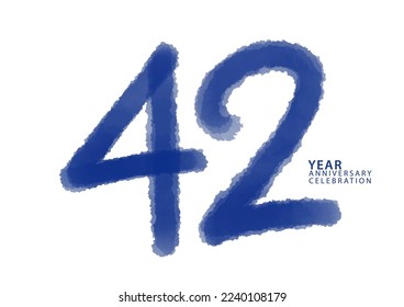 42 year anniversary celebration blue color logotype vector, 42 number design, 42th Birthday invitation, logo number design vector illustration, blue logo brushstroke illustration