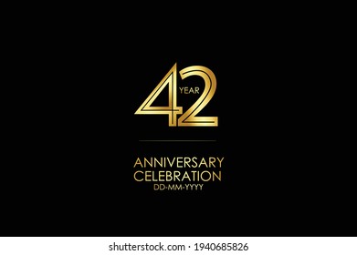 42 year anniversary celebration Gold Line. logotype isolated on Black background for celebration, invitation card, and greeting card-Vector