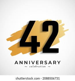 42 Year Anniversary Celebration with Gold Brush Symbol. Happy Anniversary Greeting Celebrates Event Isolated on White Background