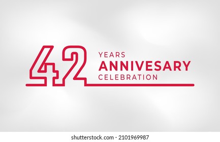 42 Year Anniversary Celebration Linked Logotype Outline Number Red Color for Celebration Event, Wedding, Greeting card, and Invitation Isolated on White Texture Background
