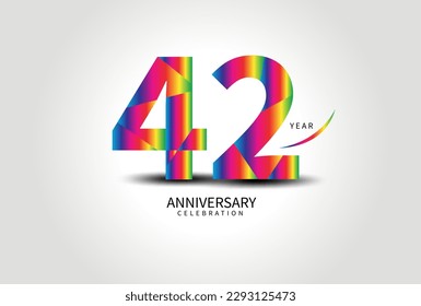 42 Year Anniversary Celebration Logo colorful vector, 42 Number Design, 42th Birthday Logo, Logotype Number, Vector Anniversary For Celebration, Invitation Card, Greeting Card. logo number Anniversary