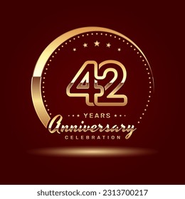 42 year anniversary celebration logo design with a number and golden ring concept, logo vector template