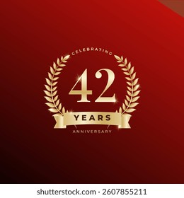 42 year anniversary celebration logo design with a number and golden ring concept, logo vector template
