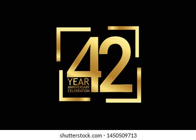 42 year anniversary celebration logotype. anniversary logo with golden and light white color isolated on black background, vector design for celebration, invitation and greeting card-Vector