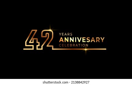 42 Year Anniversary Celebration Logotype with Golden Colored Font Numbers Made of One Connected Line for Celebration Event, Wedding, Greeting card, and Invitation Isolated on Dark Background