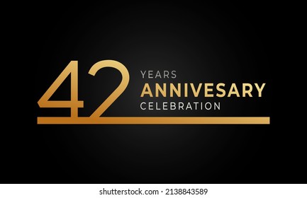 42 Year Anniversary Celebration Logotype with Single Line Golden and Silver Color for Celebration Event, Wedding, Greeting card, and Invitation Isolated on Black Background