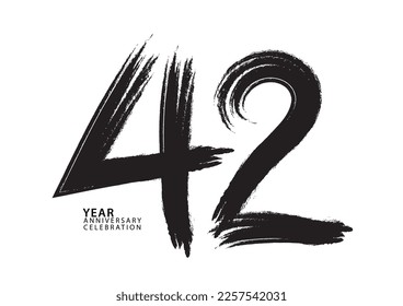 42 year anniversary celebration logotype black paintbrush vector, 42 number design, 42th Birthday invitation, anniversary template, logo number design vector, calligraphy font, typography logo