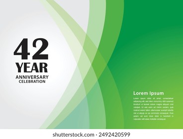 42 year anniversary celebration logotype on green background for poster, banner, leaflet, flyer, brochure, web, invitations or greeting card, 42 number design, 42th Birthday invitation, vector