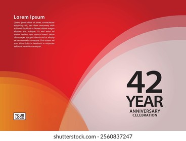 42 year anniversary celebration logotype on red background for poster, banner, leaflet, flyer, brochure, web, invitations or greeting card, 42 number design, 42th Birthday invitation, anniversary logo