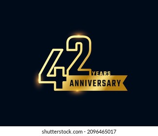 42 Year Anniversary Celebration with Shiny Outline Number Golden Color for Celebration Event, Wedding, Greeting card, and Invitation Isolated on Dark Background