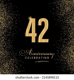 42-jährige Jubiläumsfeier Vector Template Design Illustration. 42 Jahre goldenes Jubiläum Schild. Goldene Glanzfeier. Helles Symbol für Veranstaltung, Einladung, Preis, Zeremonie, Gruß.