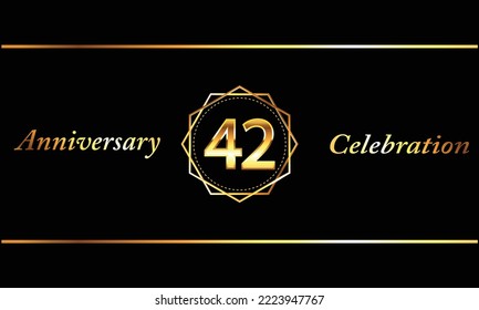 42 Jahre Jubiläum Vector Design mit goldener sechseckiger Form. 42 Jubiläumsfeier. Gold Luxury Banner des 42. Jubiläums.